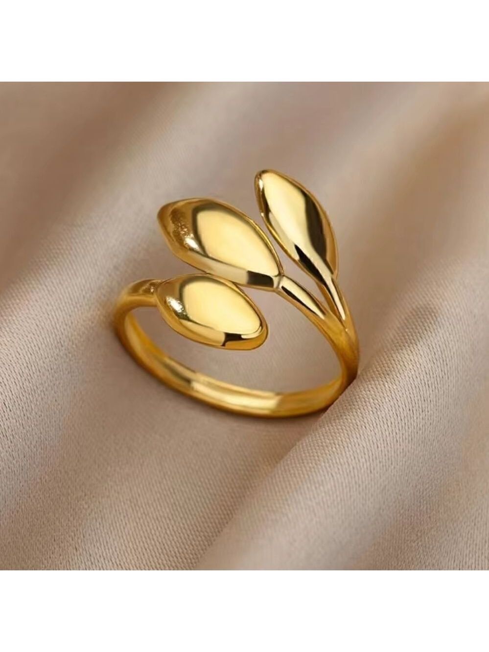Simple Leaf Opening Ring Stainless Steel Golden Plated Size 8